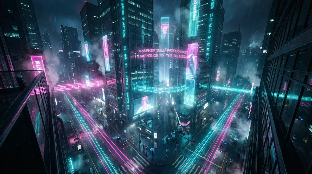 EEUSS影院直达入口 竖屏短剧平台首页背景 - 赛博朋克都市夜景